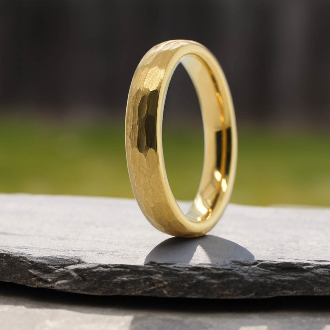 Yellow Gold Hammered Band - 4mm