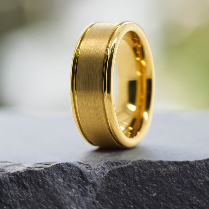 Brushed Yellow Gold Band / High Polished Side Walls - 8mm