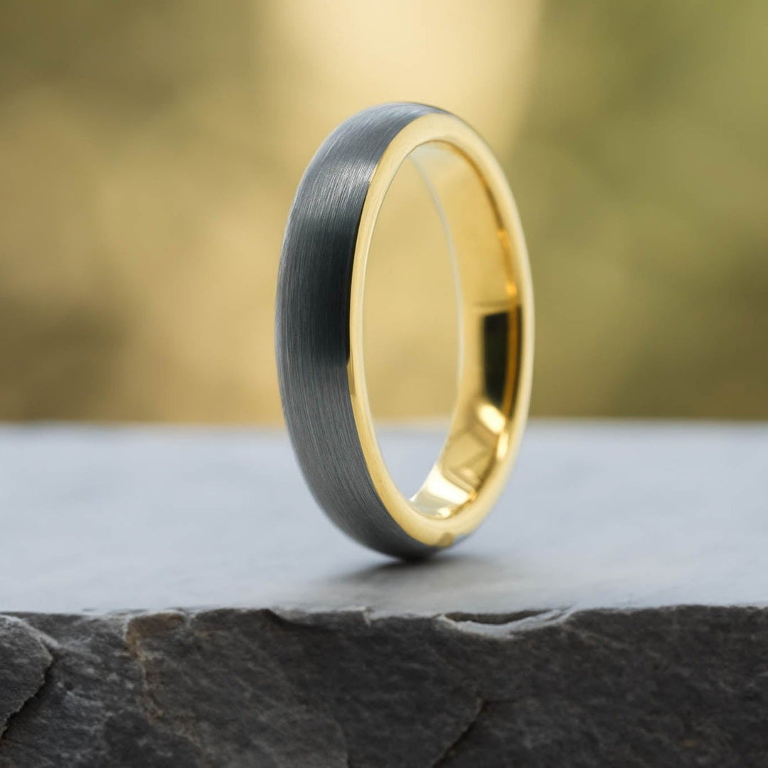 Brushed Silver Band / Yellow Gold Interior - 4mm