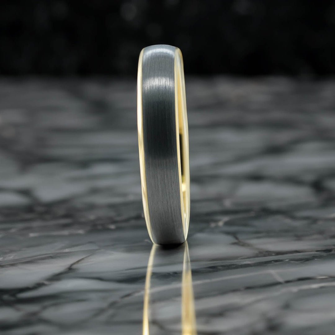 Brushed Silver Band / Yellow Gold Interior - 4mm