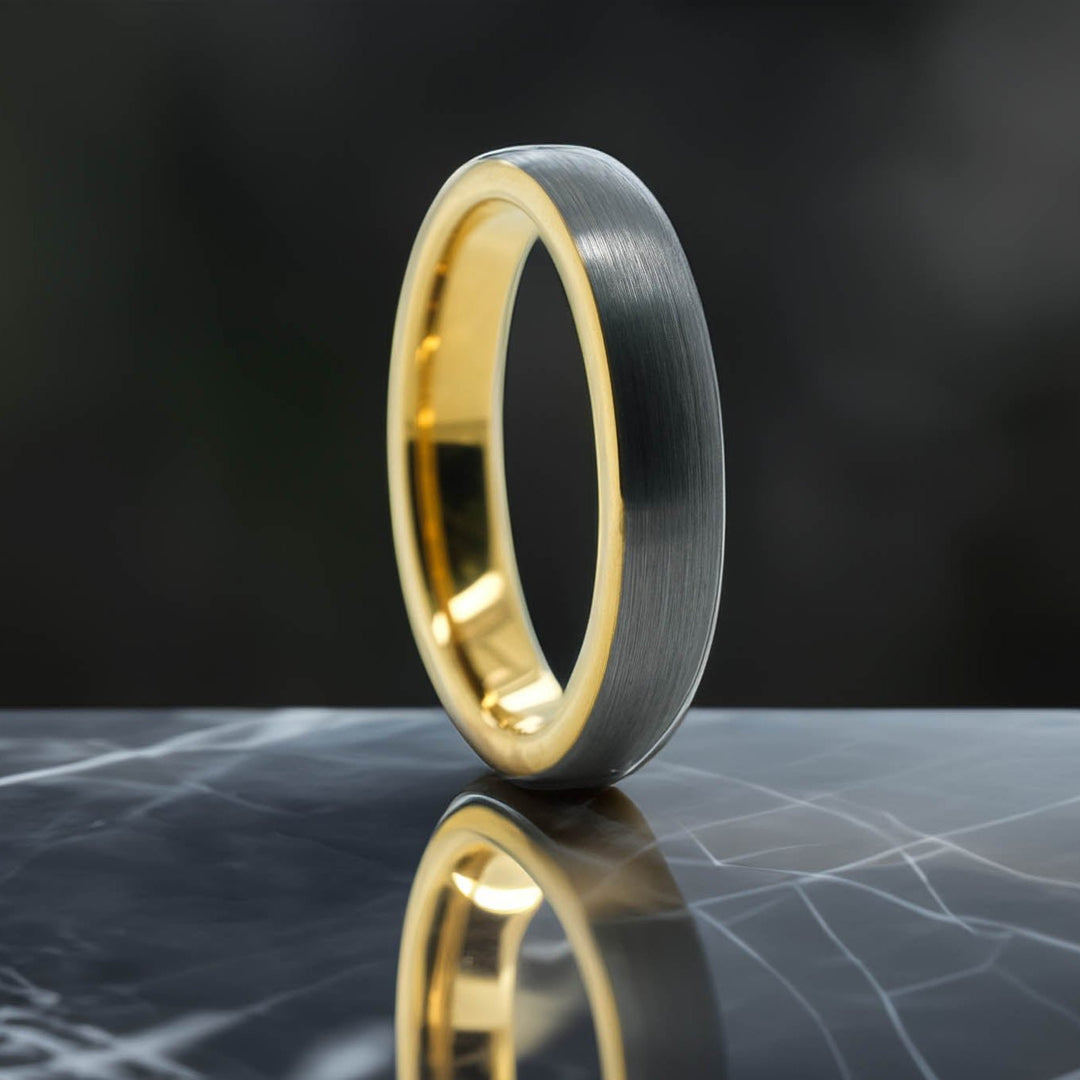 Brushed Silver Band / Yellow Gold Interior - 4mm