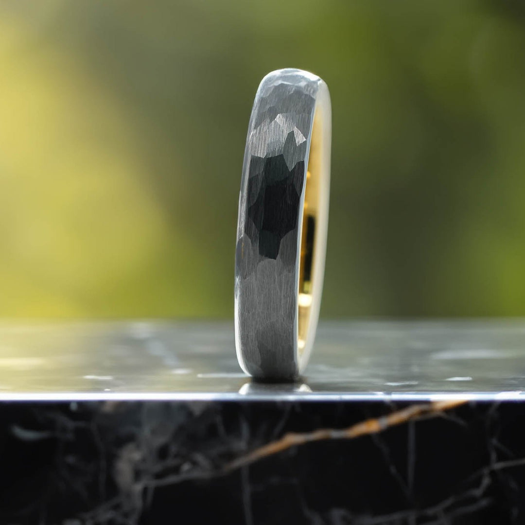 Hammered Silver Band / Yellow Gold Interior - 4mm