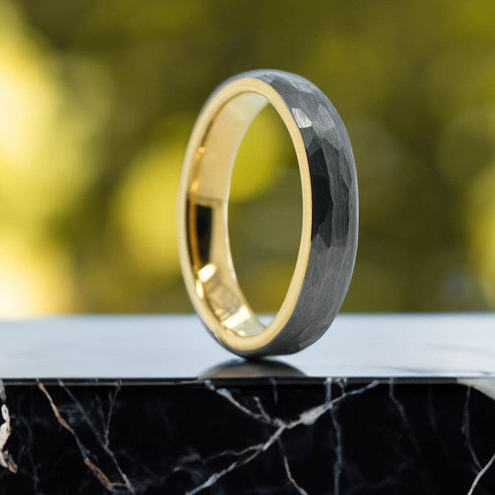 Hammered Silver Band / Yellow Gold Interior - 4mm