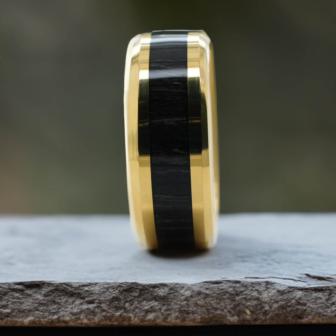 Koa Wood Yellow Gold Band - 8mm