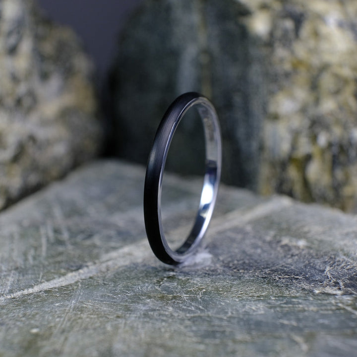 Classic Brushed Black Band with Silver Interior - 2mm