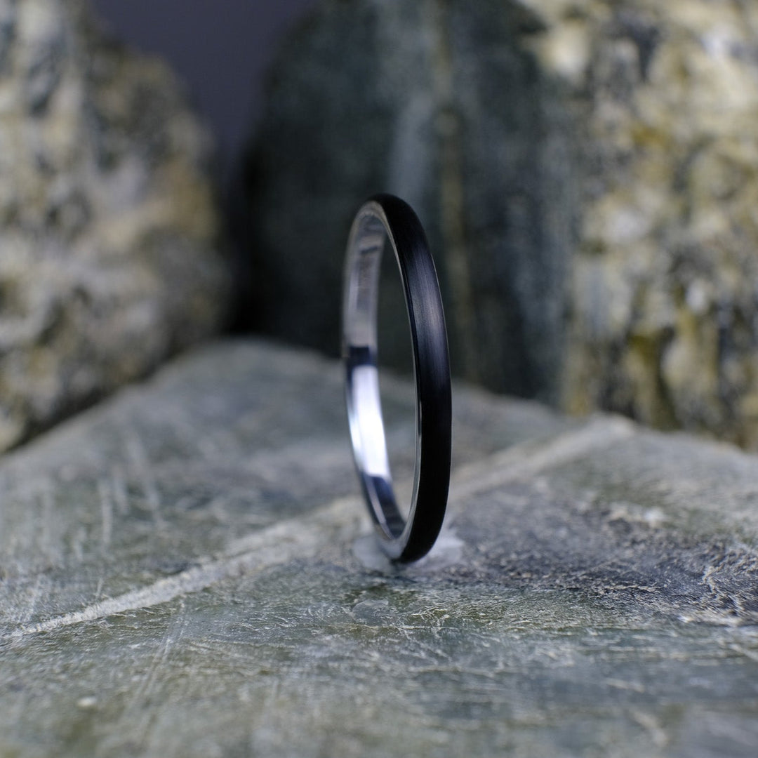 Classic Brushed Black Band with Silver Interior - 2mm