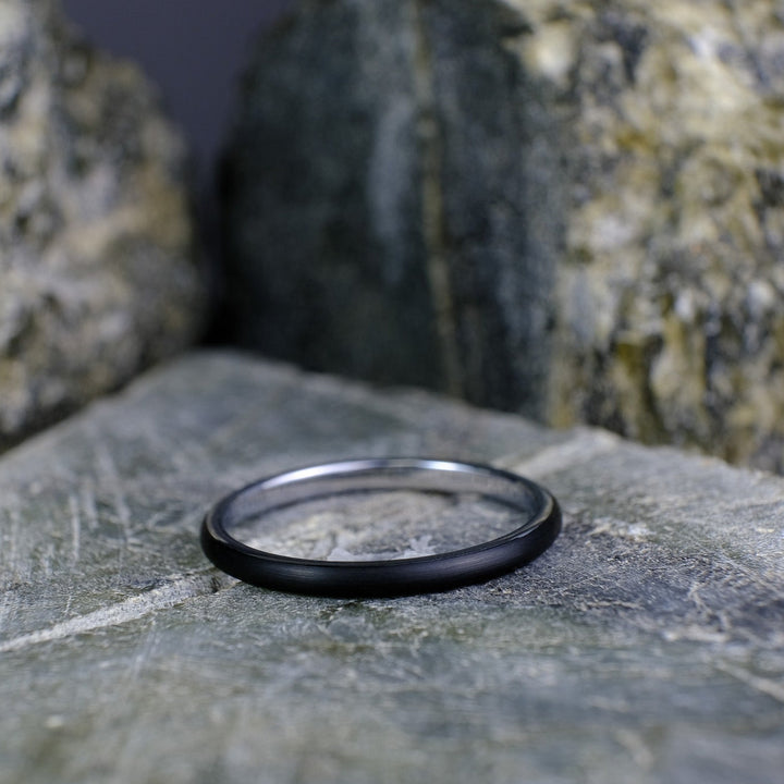 Classic Brushed Black Band with Silver Interior - 2mm