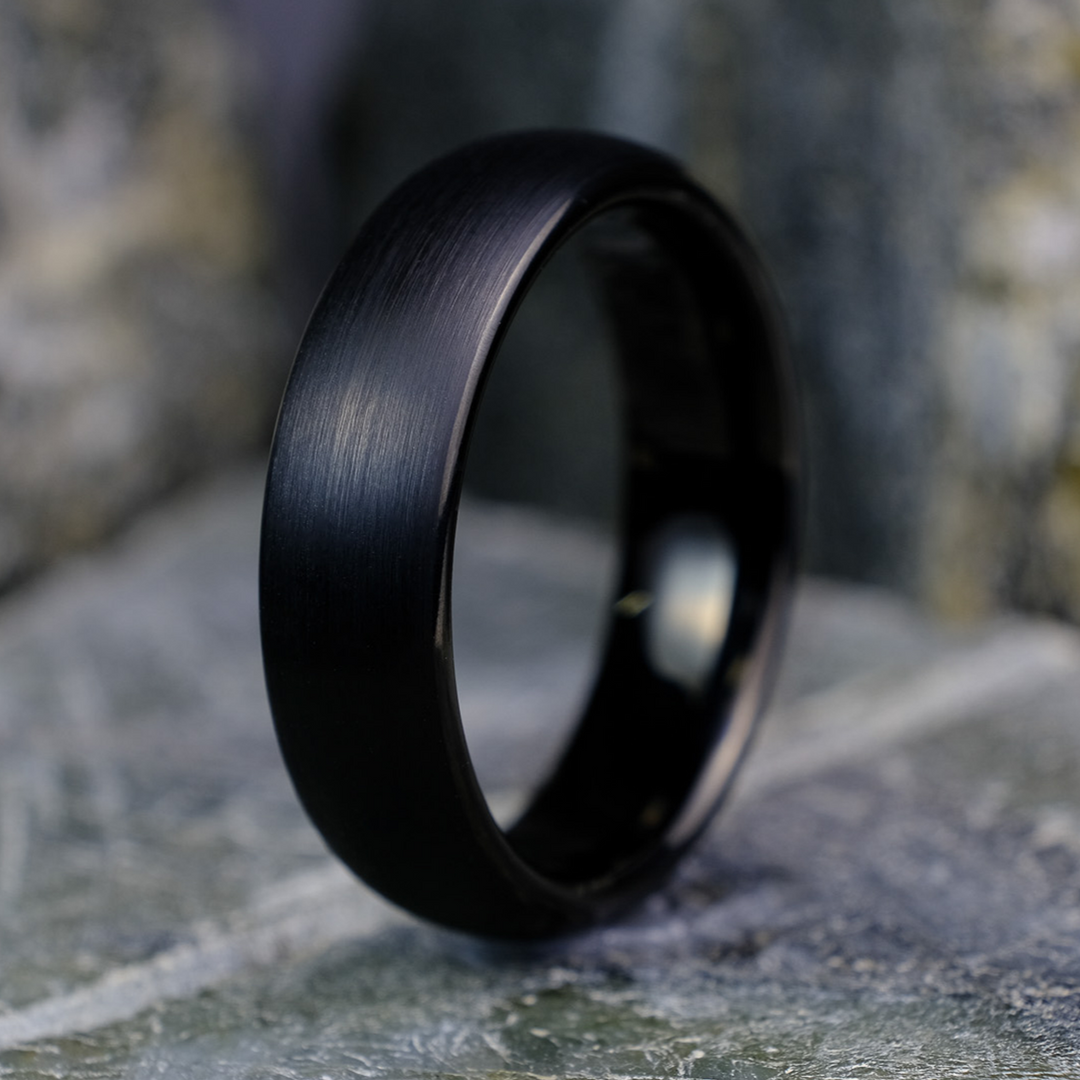 Classic brushed black tungsten wedding band with matte finish – 6mm width