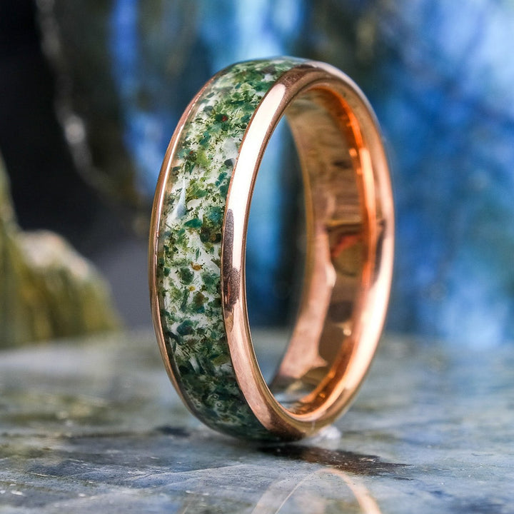 Moss Agate Rose Gold Band - 6mm