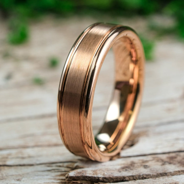 Brushed Rose Gold Band / High Polished Walls - 6mm