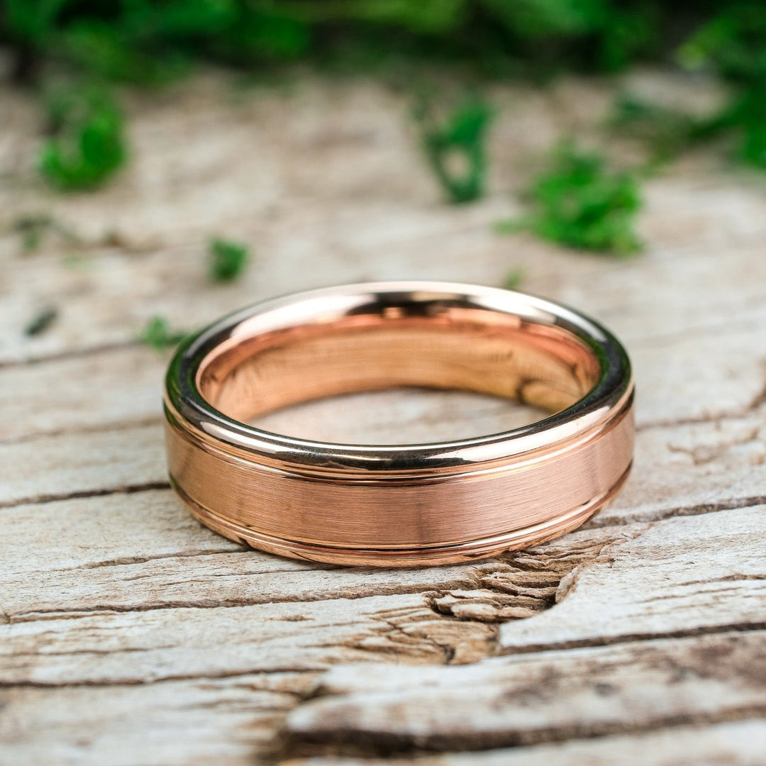 Brushed Rose Gold Band / High Polished Walls - 6mm