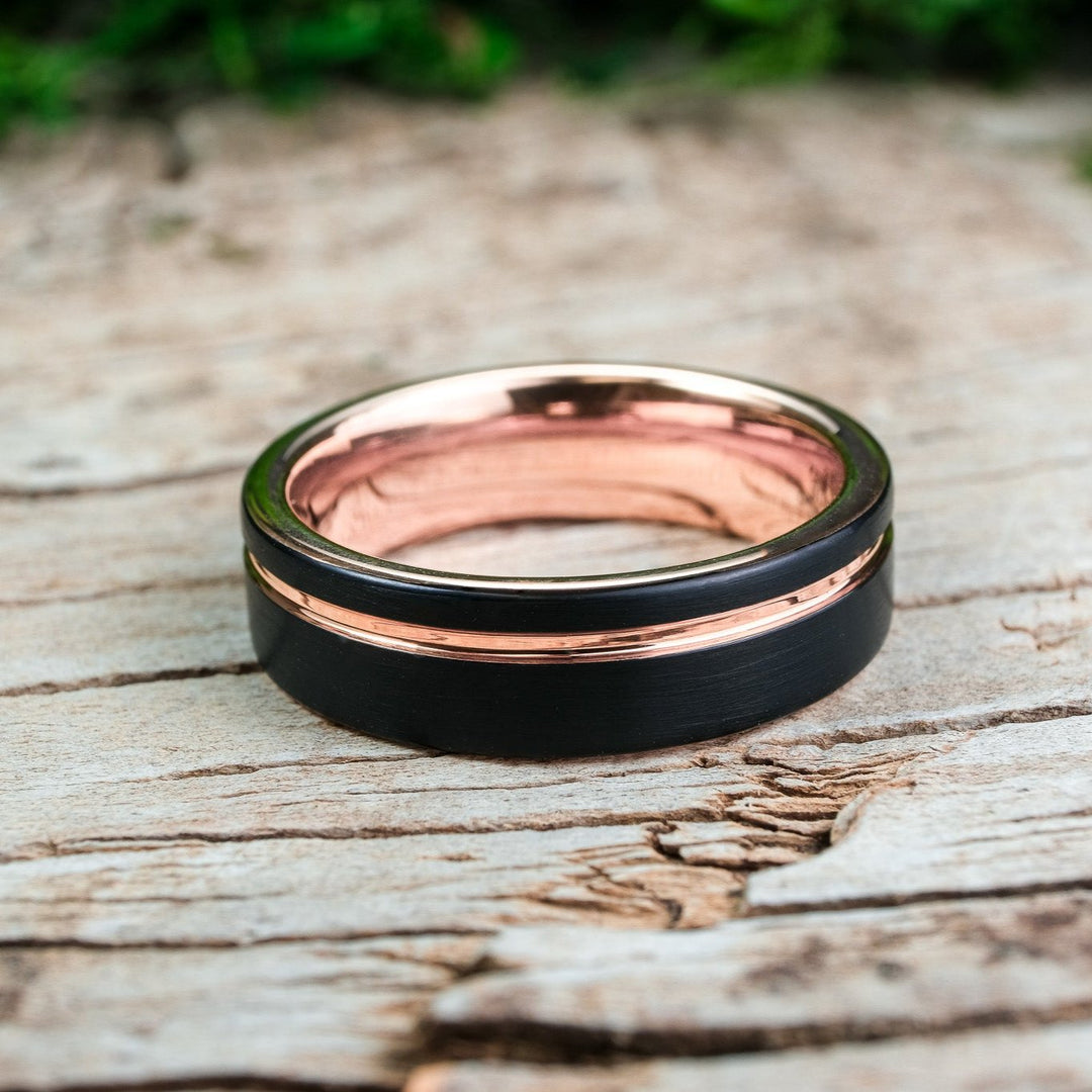 Black Brushed / Rose Gold Stripe & Interior - 6mm