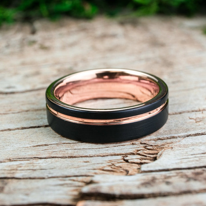 Black Brushed / Rose Gold Stripe & Interior - 6mm