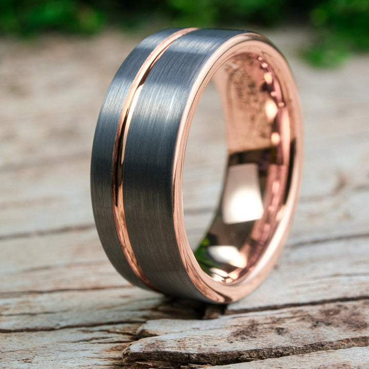 Silver Brushed / Rose Gold Stripe & Interior - 8mm