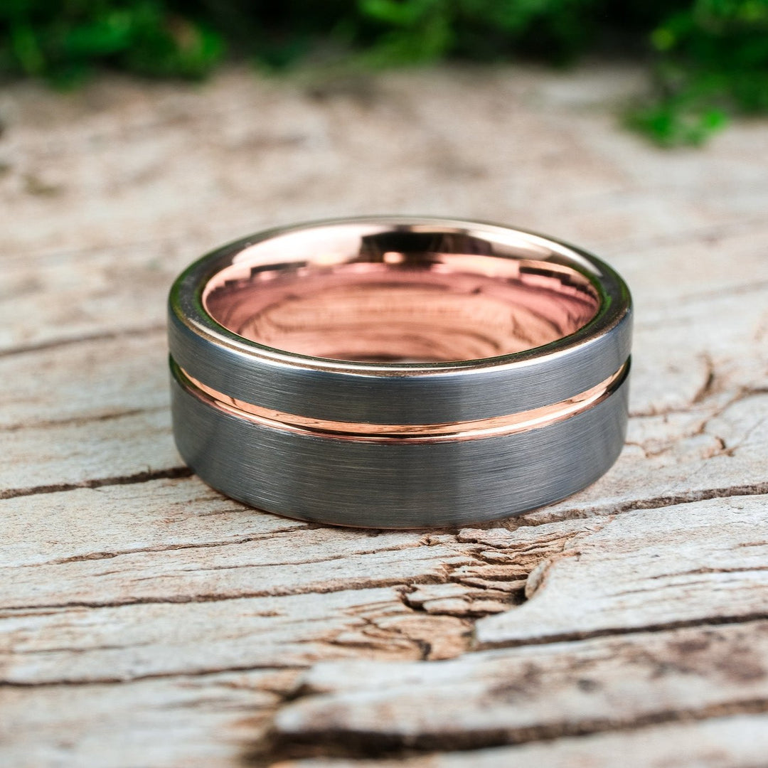 Silver Brushed / Rose Gold Stripe & Interior - 8mm