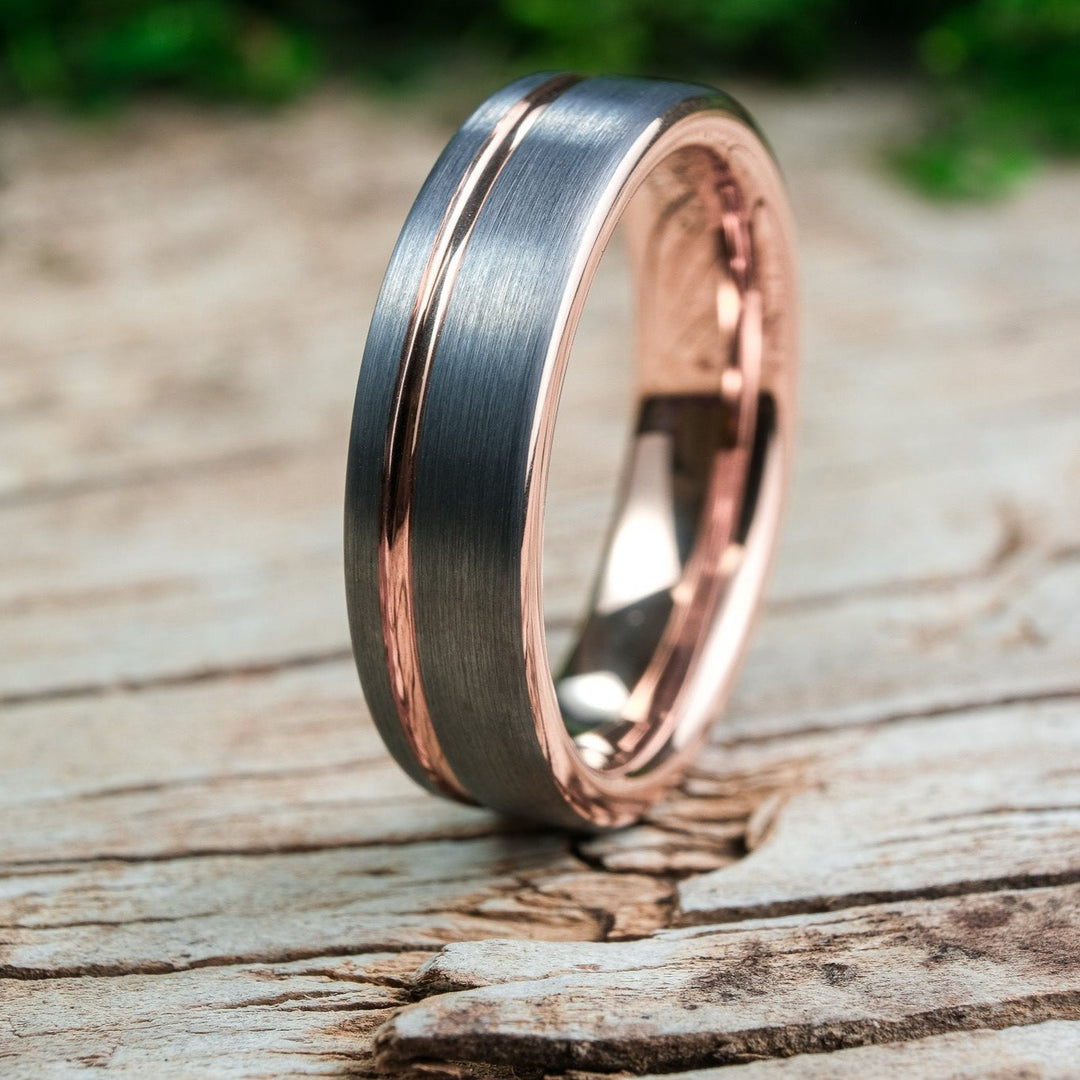 Mens Rings Rose Gold And Silver Wedding Band Silver Brushed Rose