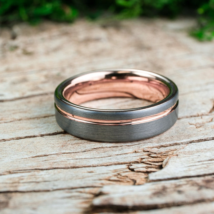 Silver Brushed / Rose Gold Stripe & Interior - 6mm