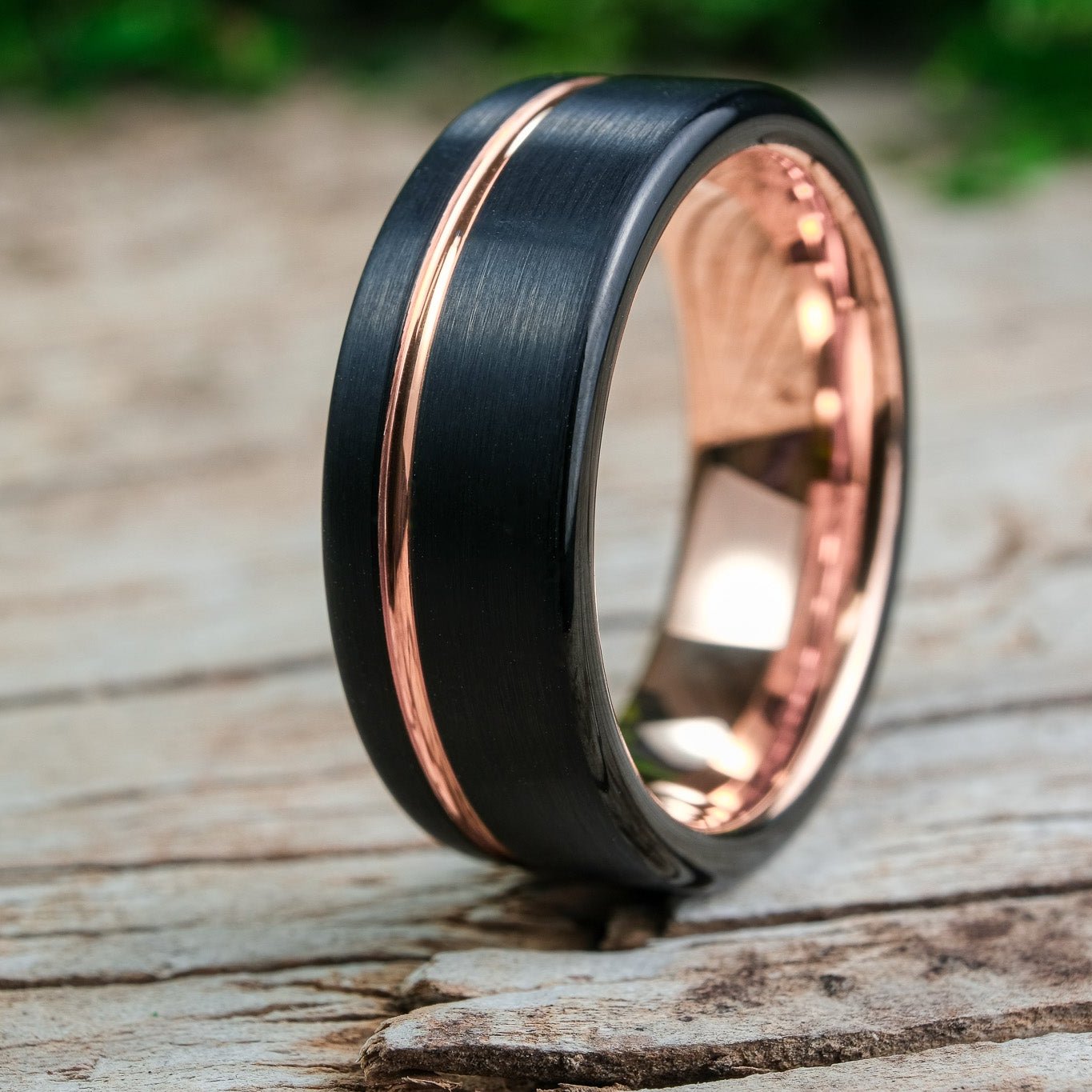 Black Brushed Side Walls Rose Gold Stripe 8mm