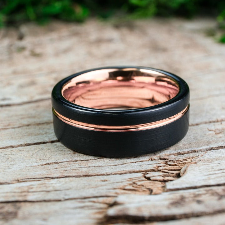 Black Brushed Side Walls / Rose Gold Stripe - 8mm