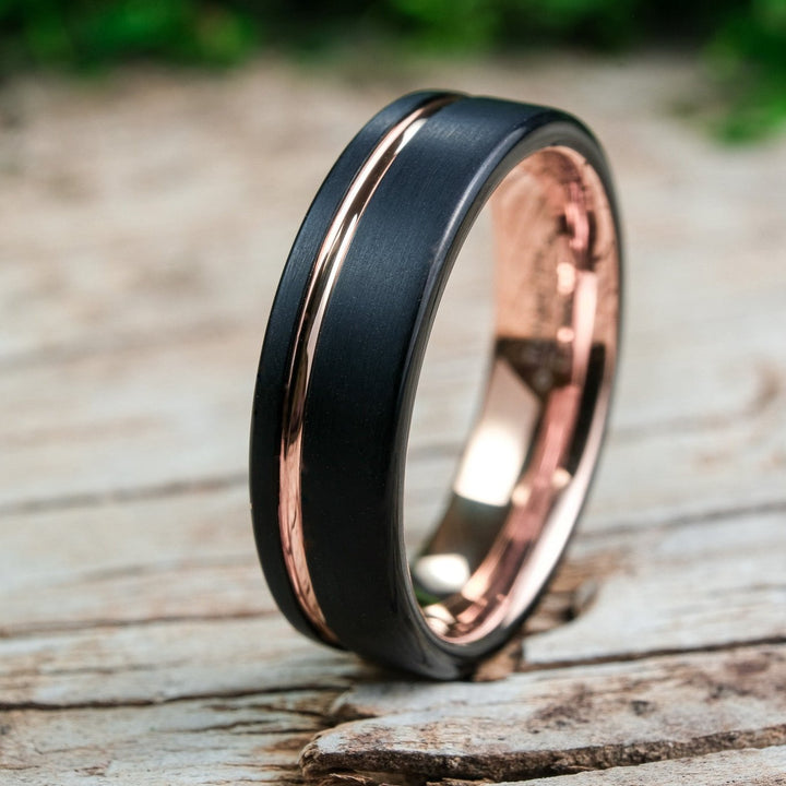 Black Brushed Side Walls / Rose Gold Stripe - 6mm