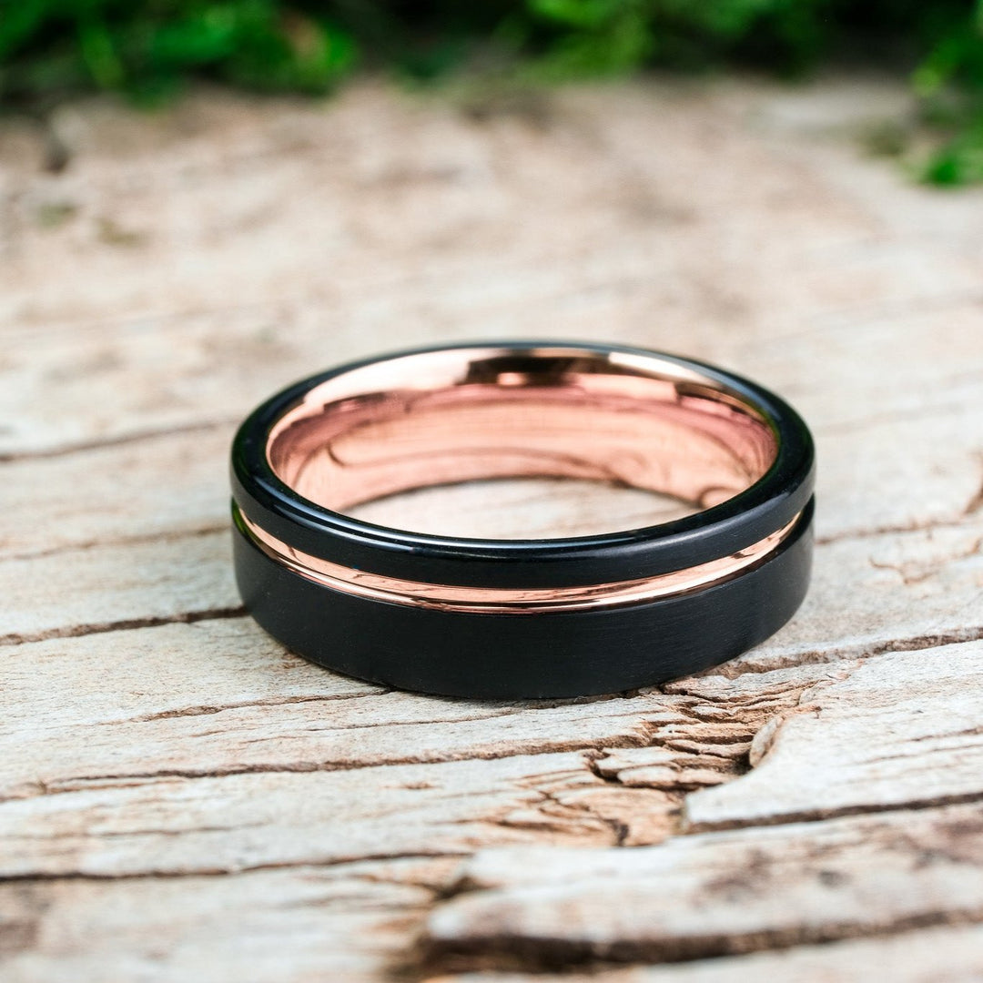 Black Brushed Side Walls / Rose Gold Stripe - 6mm