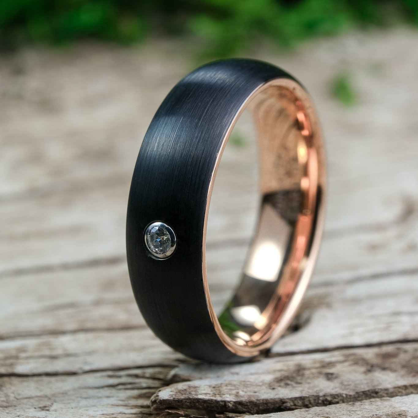 Black Brushed store Tungsten 6mm Ring with Rose Gold Band, Mens Ring, Mens Wedding Band