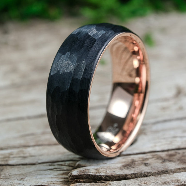 Hammered Black Band / Rose Gold - 8mm