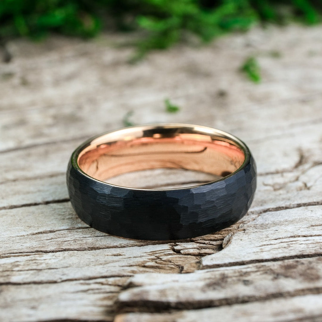 Hammered Black Band / Rose Gold - 6mm