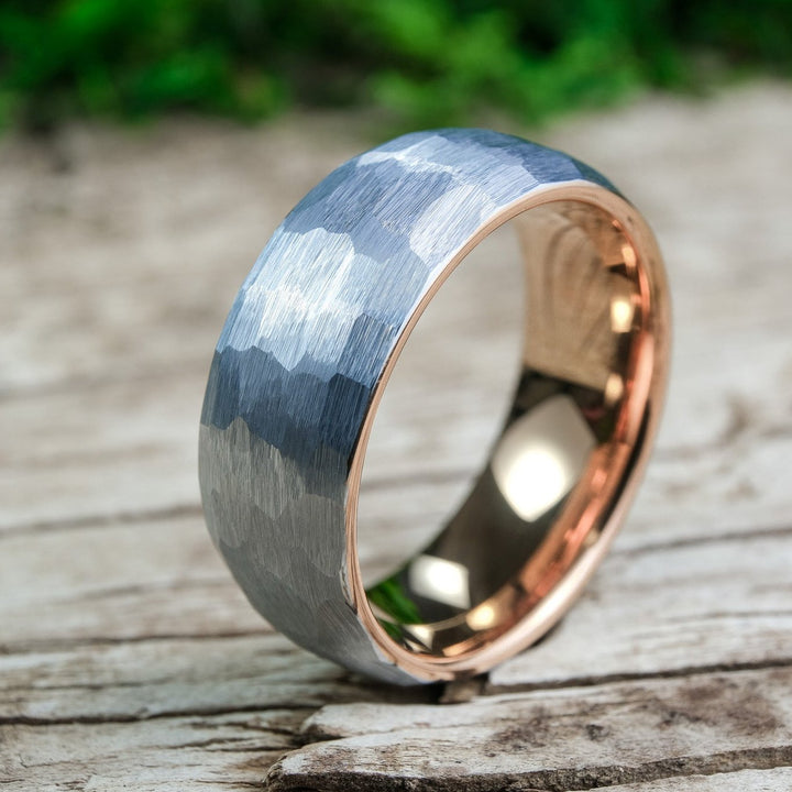 Hammered Silver Band / Rose Gold - 8mm