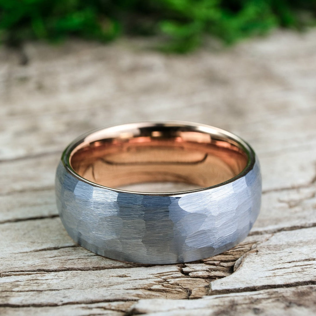 Hammered Silver Band / Rose Gold - 8mm