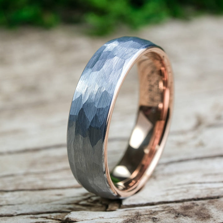 Hammered Silver Band / Rose Gold - 6mm