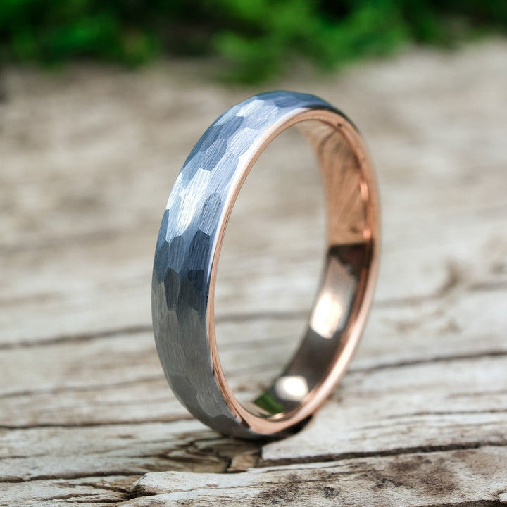 Hammered Silver Band / Rose Gold - 4mm