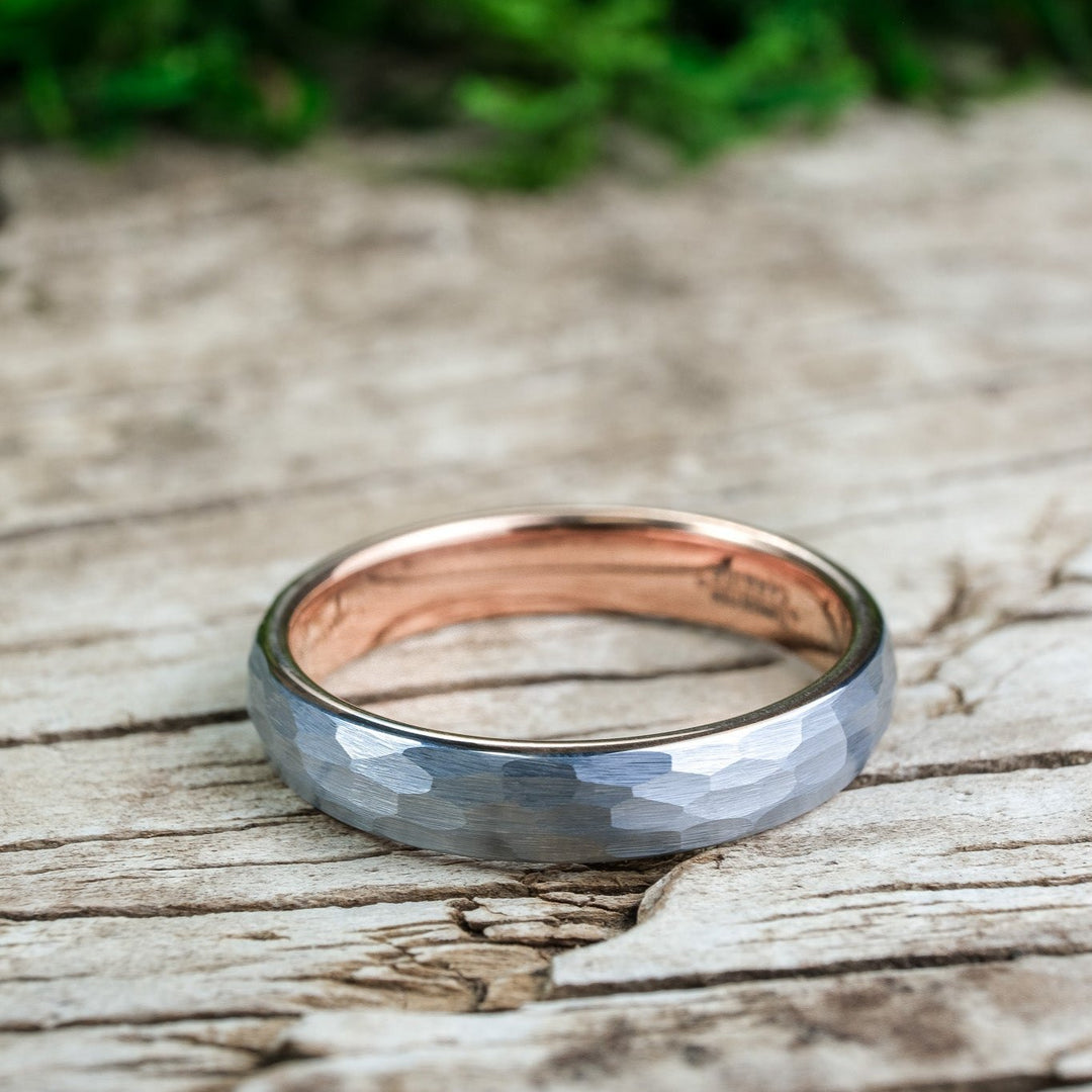 Hammered Silver Band / Rose Gold - 4mm