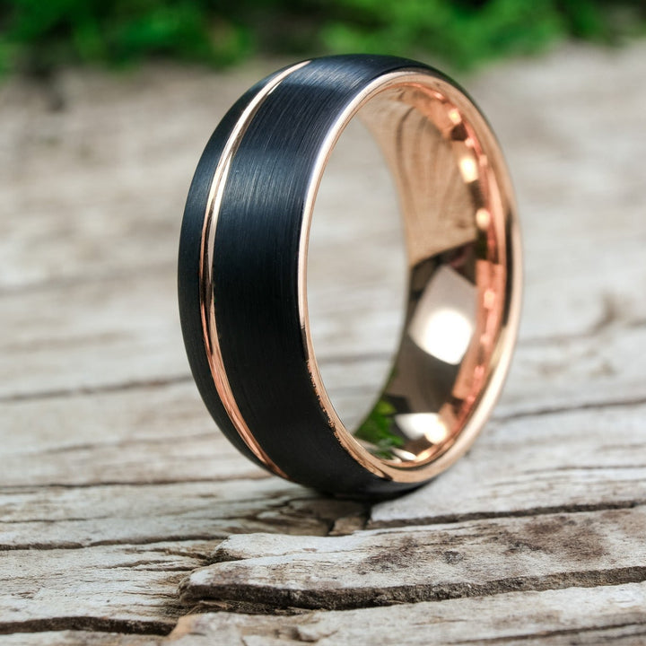 Rounded Black Brushed / Rose Gold Stripe - 8mm