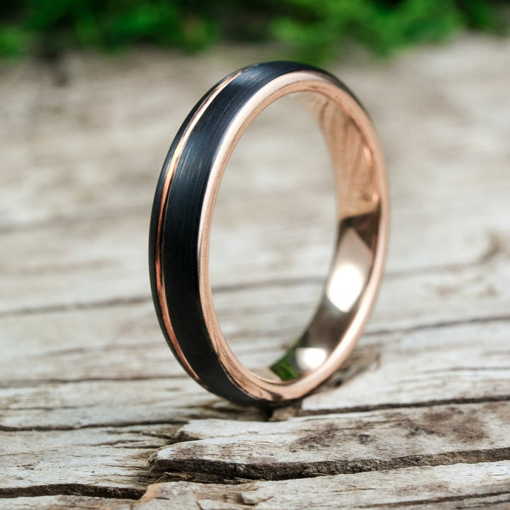 Rounded Black Brushed / Rose Gold Stripe - 4mm