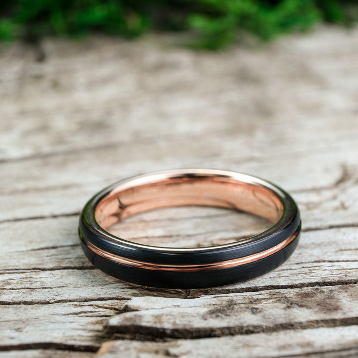 Rounded Black Brushed / Rose Gold Stripe - 4mm