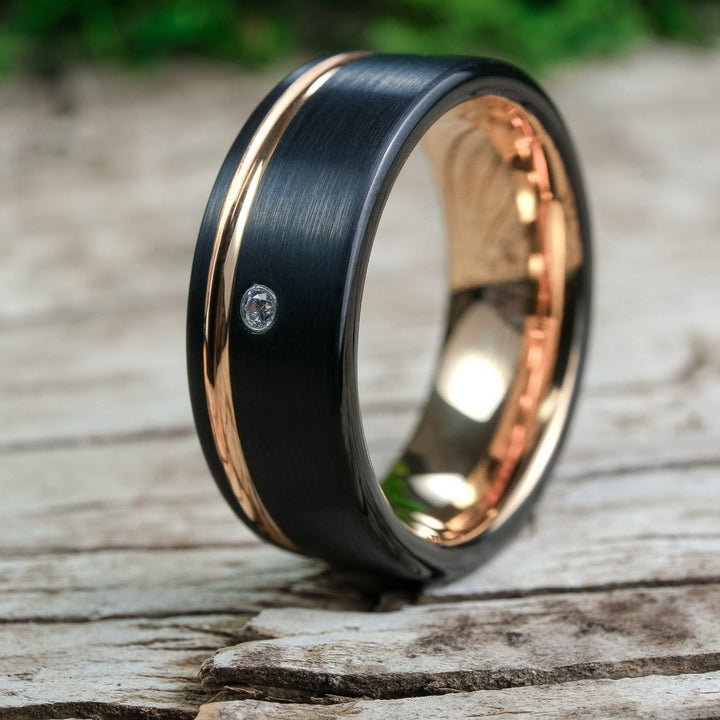 CZ Brushed Black Band / Rose Gold Stripe - 8mm