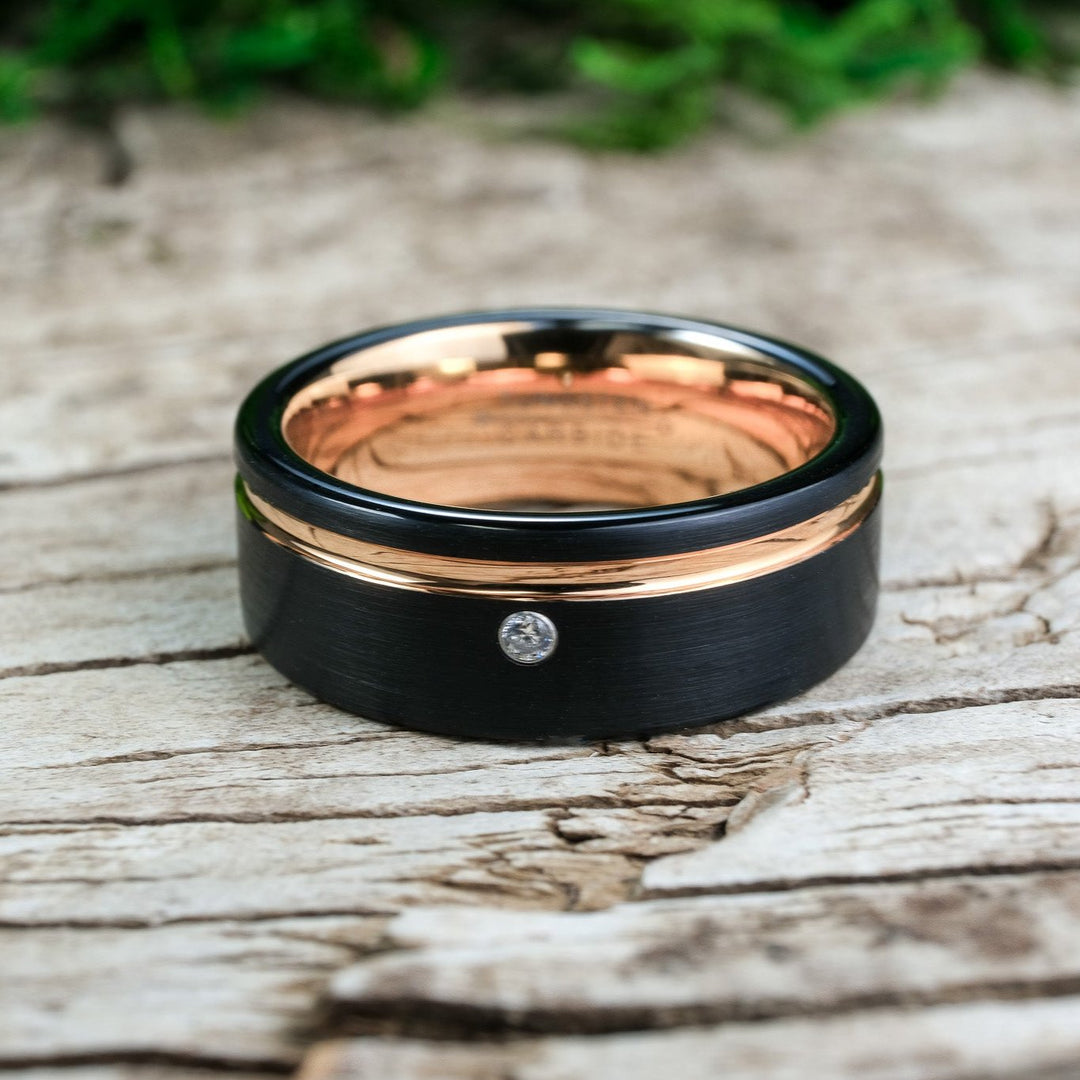 CZ Brushed Black Band / Rose Gold Stripe - 8mm