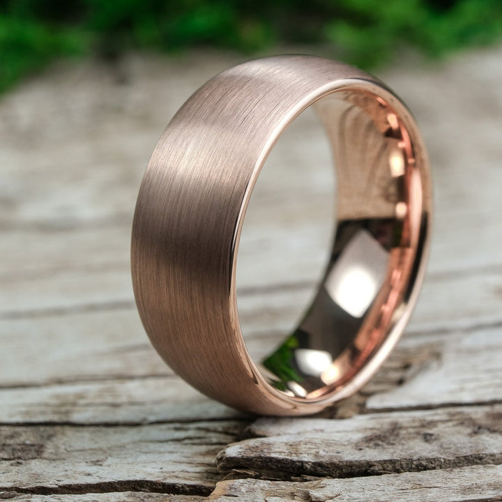 Classic Brushed Rose Gold Tungsten Carbide Unisex Band - 8mm