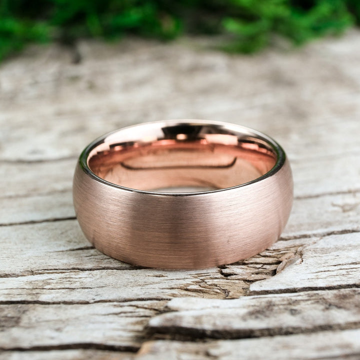 Classic Brushed Rose Gold Tungsten Carbide Unisex Band - 8mm