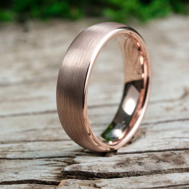 Classic Brushed Rose Gold Tungsten Carbide Unisex Band - 6mm