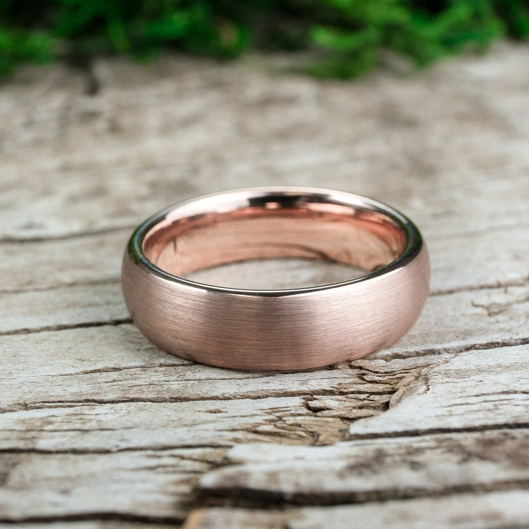 Classic Brushed Rose Gold Tungsten Carbide Unisex Band - 6mm