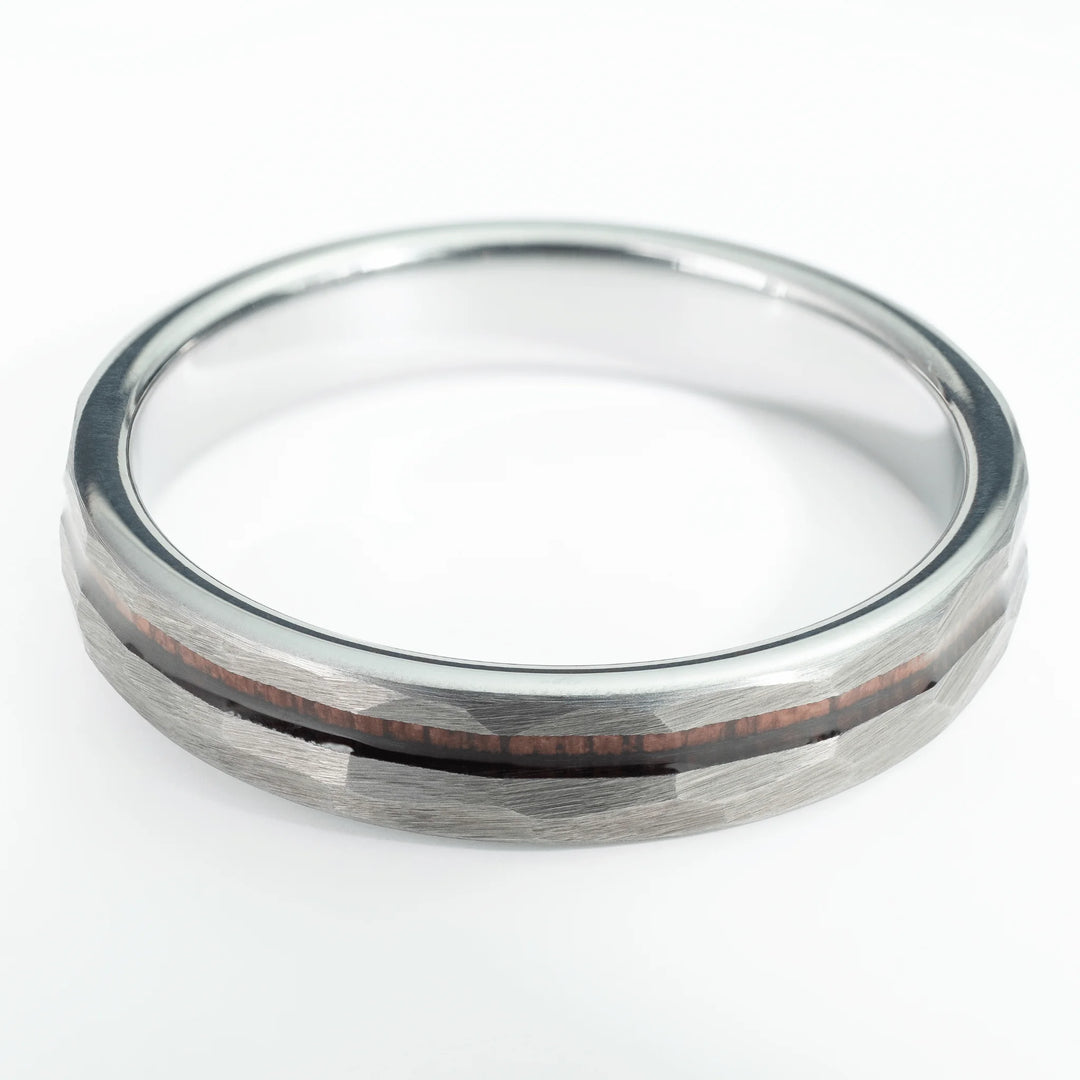 His & Hers Koa Wood Set | Silver Hammered w/ Stripe | 4mm + 6mm