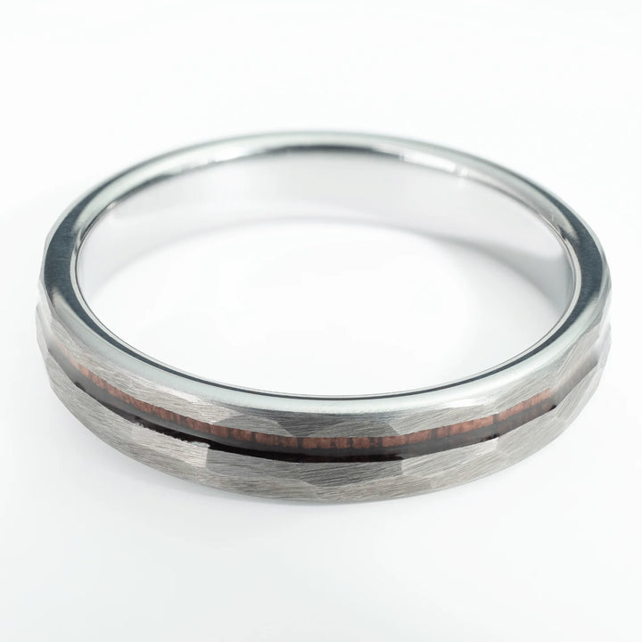 His & Hers Koa Wood Set | Silver Hammered w/ Stripe | 4mm + 6mm