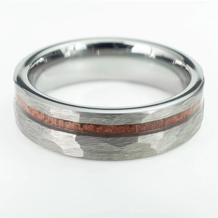His & Hers Koa Wood Set | Silver Hammered w/ Stripe | 4mm + 6mm