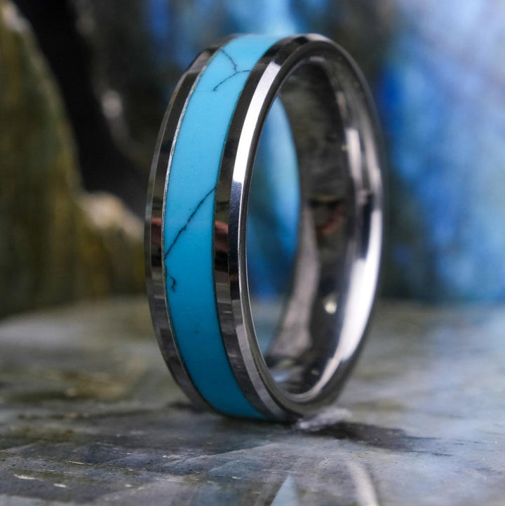 Turquoise Inlay / High Polished Silver - 6mm