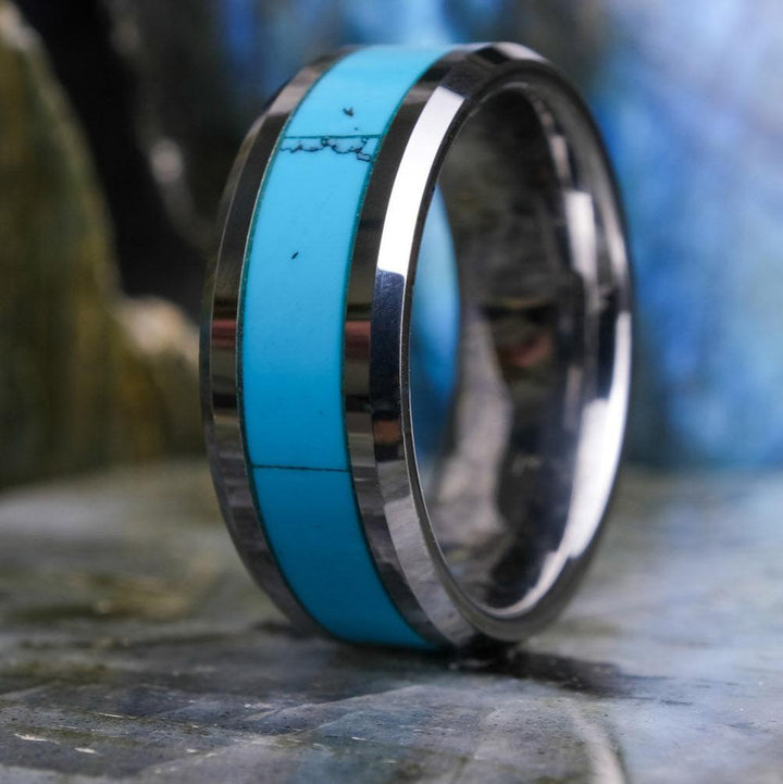 Turquoise Inlay / High Polished Silver - 8mm