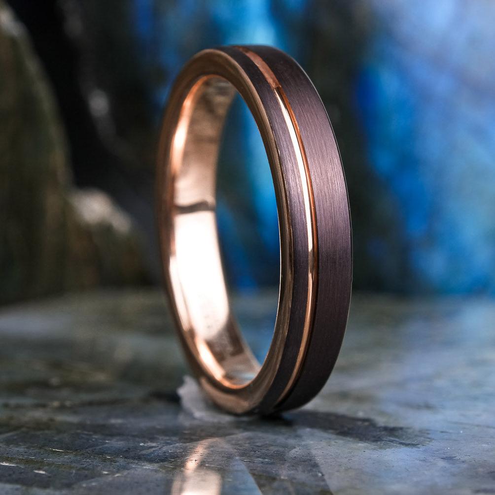 Mocha Brown Brushed / Rose Gold Stripe - 4mm