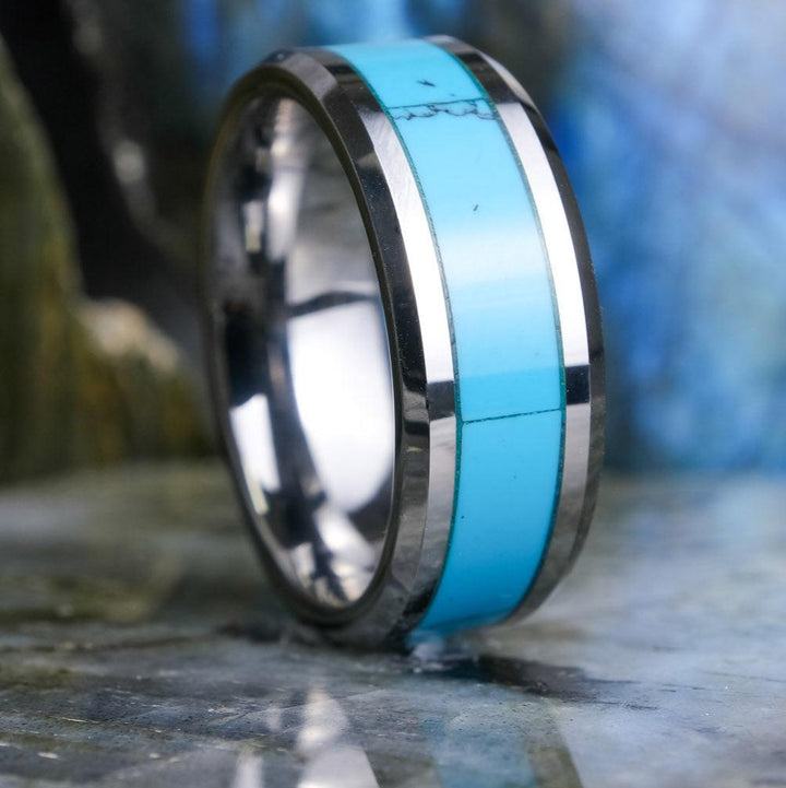 Turquoise Inlay / High Polished Silver - 8mm