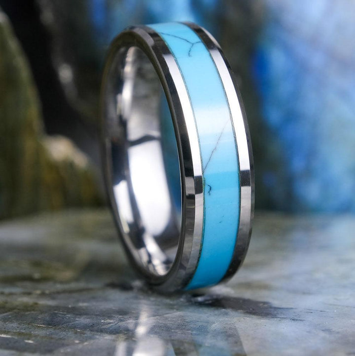 Turquoise Inlay / High Polished Silver - 6mm